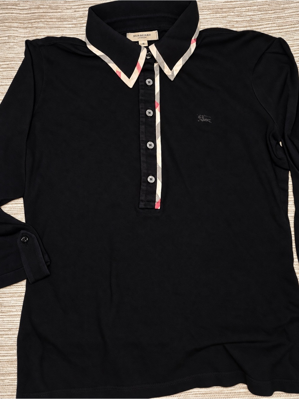 Burberry Black 3/4 sleeve Polo with Signature Check Trim